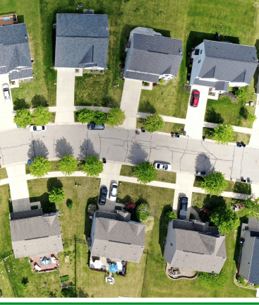 An aerial view of a Michigan neighborhood.