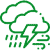 A green cloud with a lightning bolt on it, offering residential roofing services.