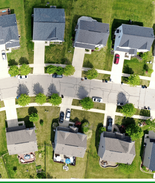 Aerial view of a neighborhood in Michigan undergoing improvement.