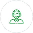 A green icon of a person wearing a headset.