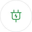 Green electric plug with lightning, symbolizing energy-efficient Michigan home remodeling, roofing, gutters, and siding services.